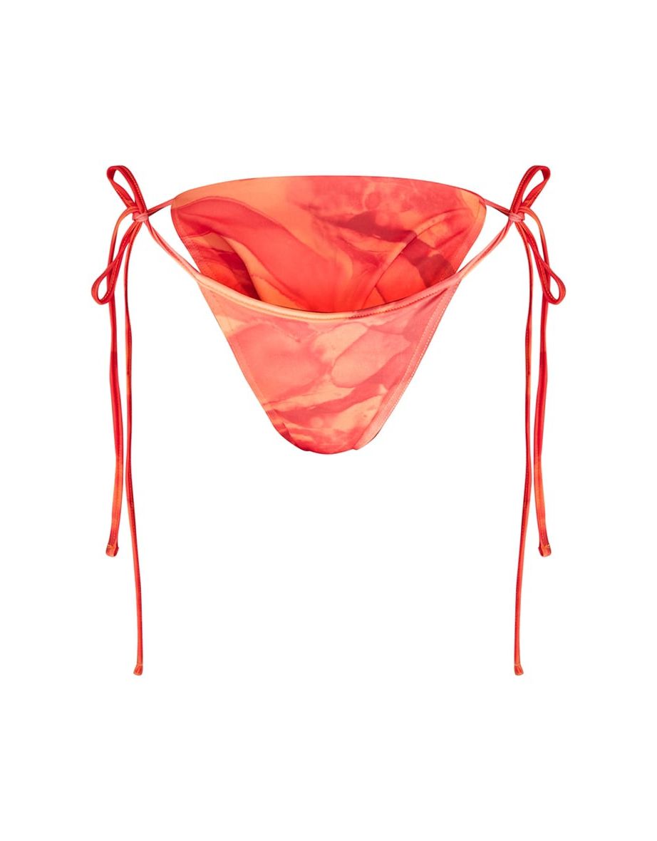 Hot Orange Acid Wash Tie Side Bikini Bottom - 2
