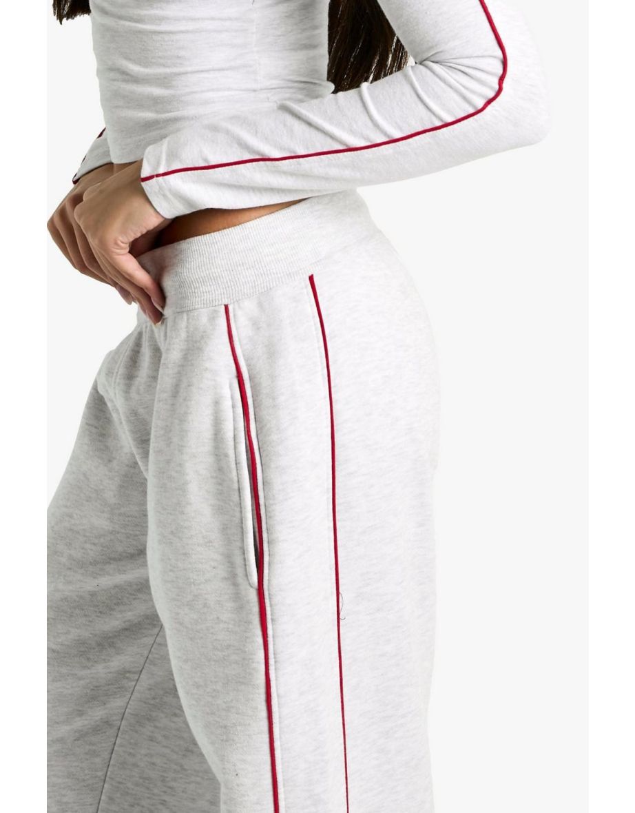 Piping Detail Wide Leg Jogger - ash grey - 3