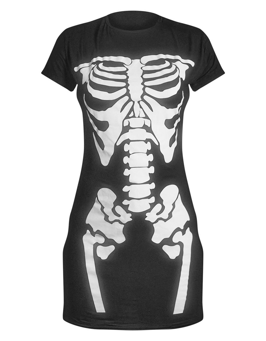 Skeleton Holographic Print T Shirt Dress - 4