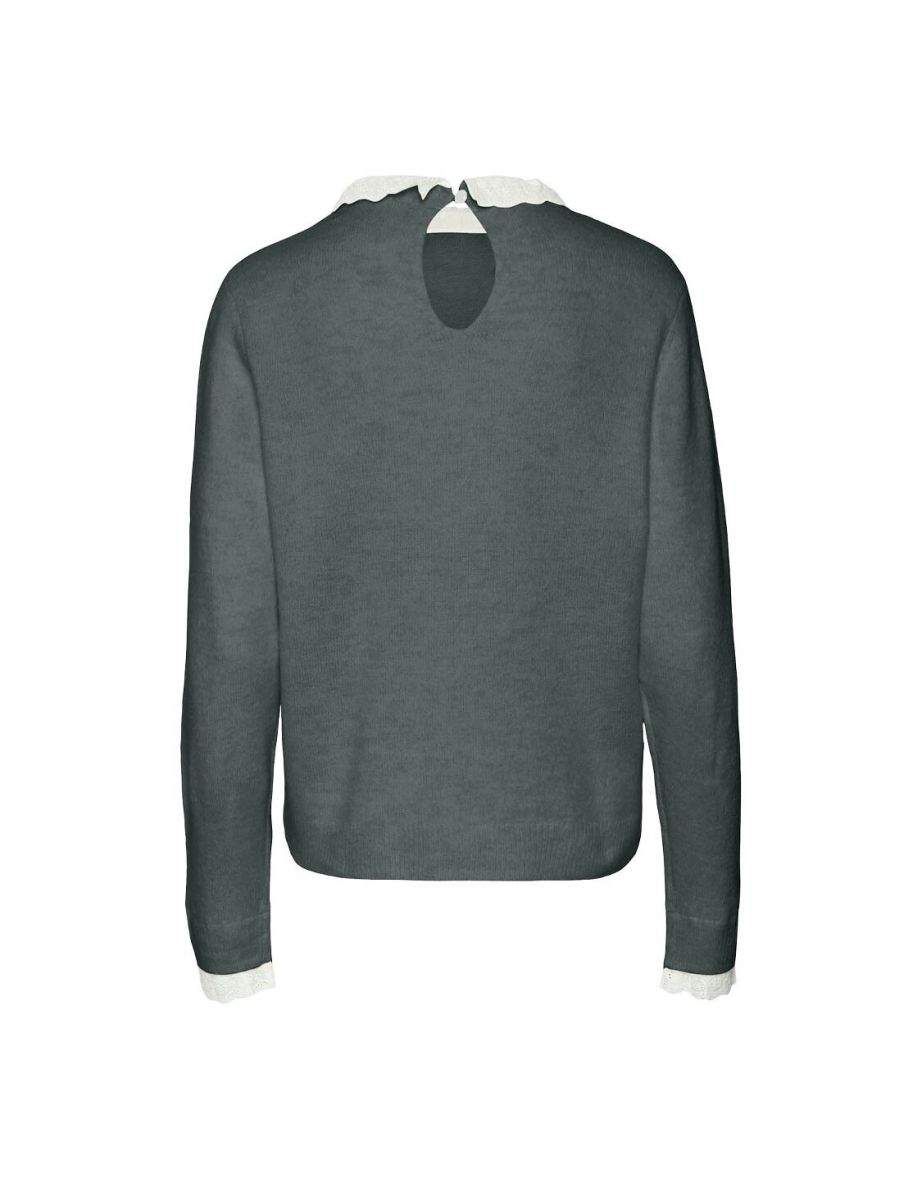 Fine Knit Jumper/Sweater with Broderie Anglaise Collar - 2