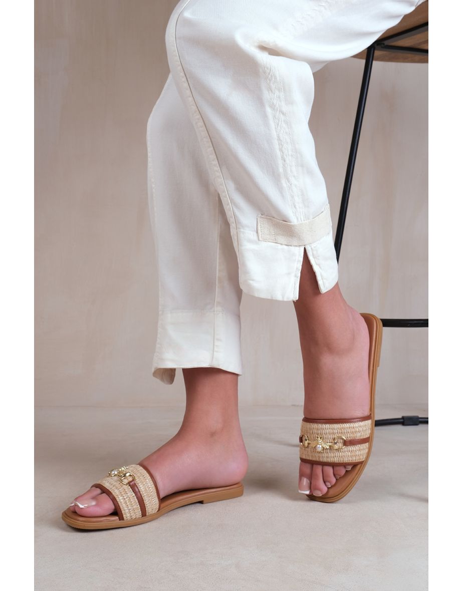 HARMONY PU STRAW DETAIL STRAP SANDALS IN TAN FAUX LEATHER - 2