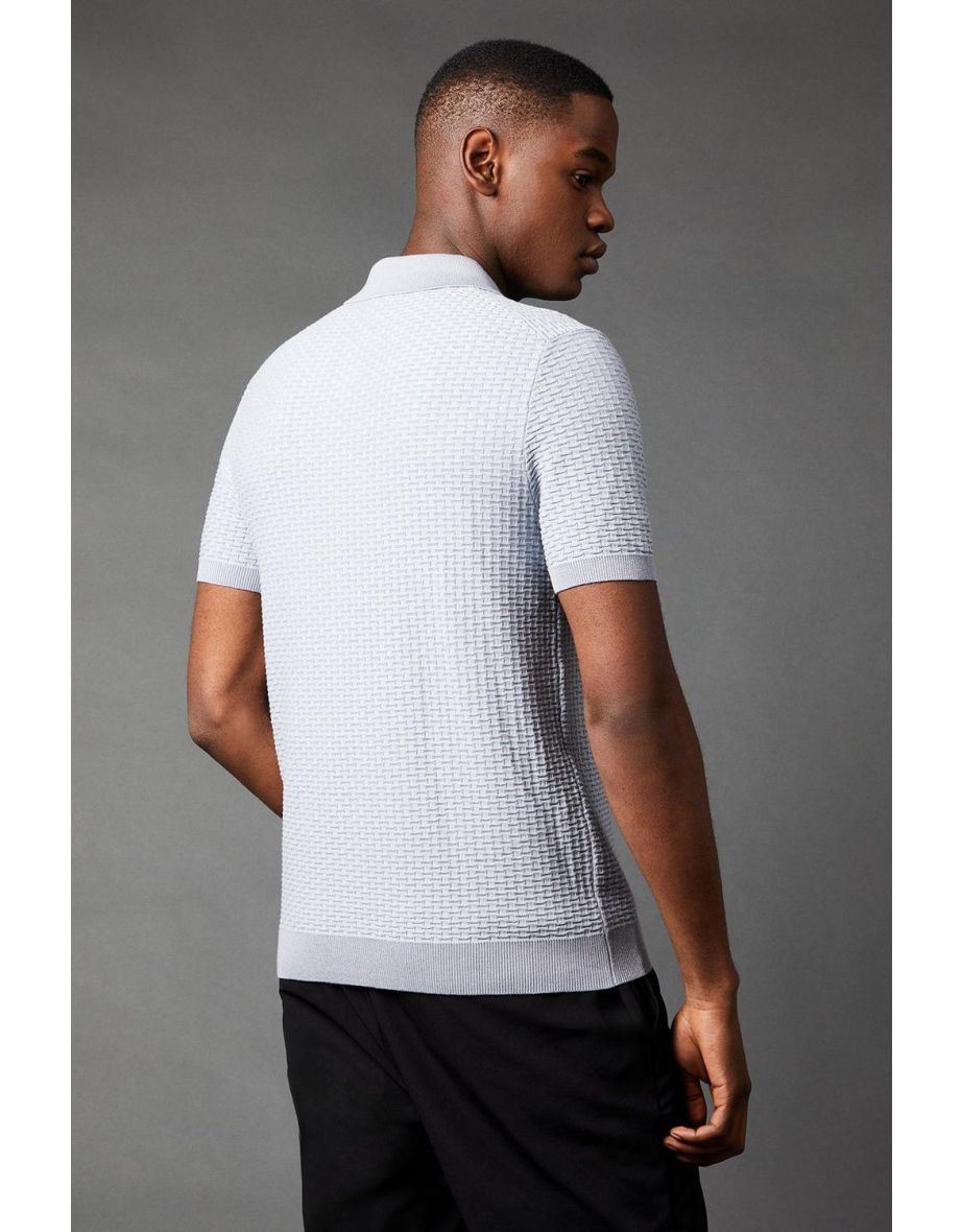 Break Pattern Zip Neck Knitted Polo - 3