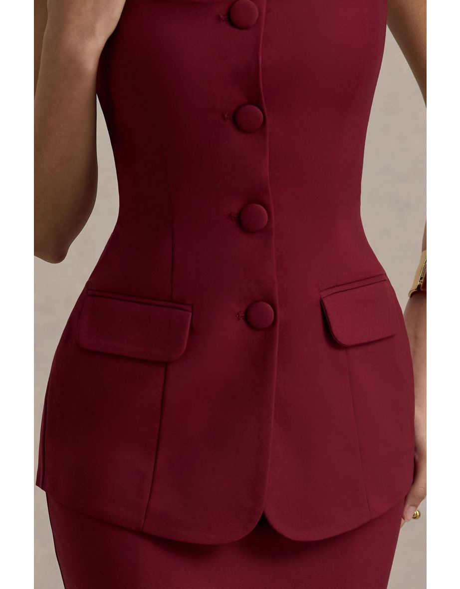 Maci | Berry Tailored Square-Neck Mini Dress - 5