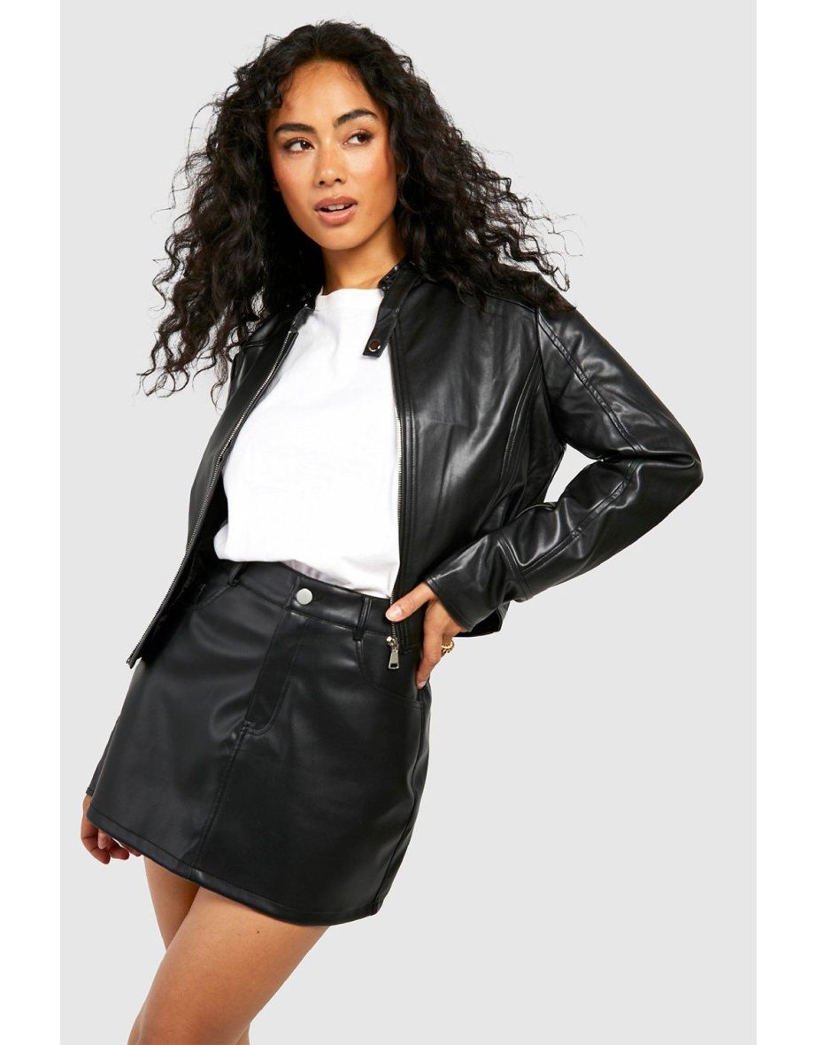 Fitted Moto Faux Leather Jacket - black