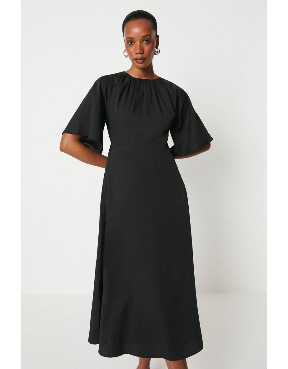 Angel Sleeve Midi Dress - black - 3
