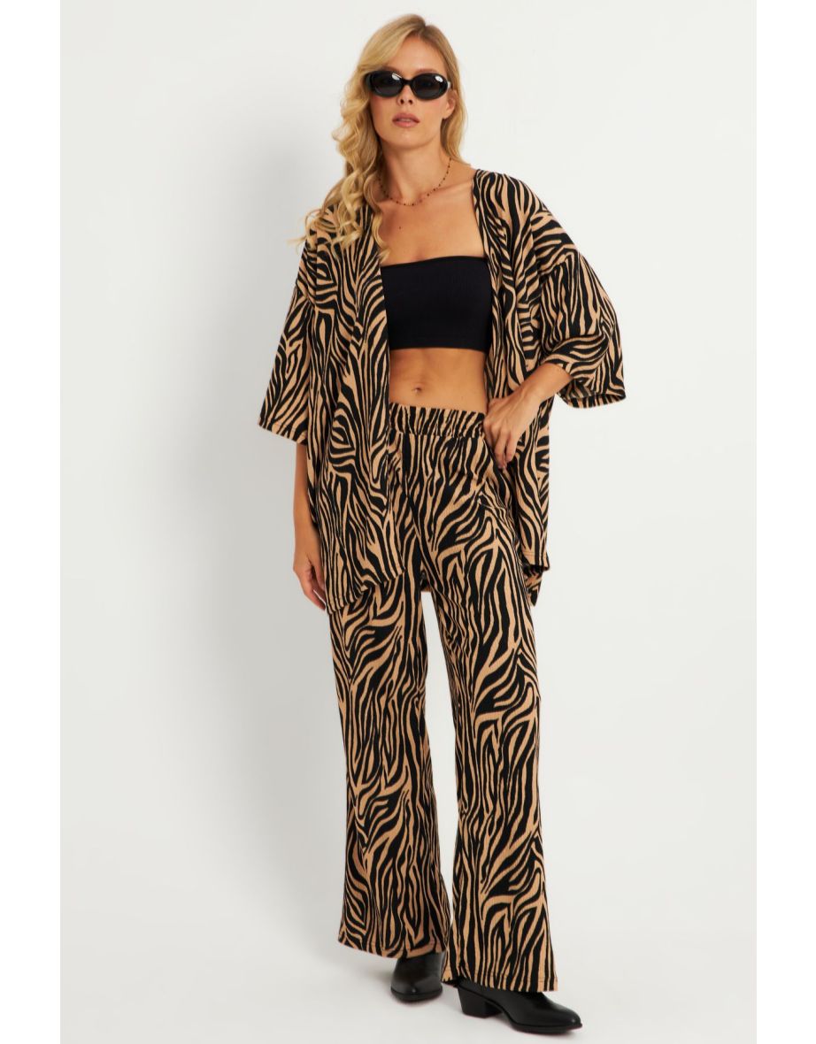Women's Black-Cinnamon Patterned Crepe Bottom Top Set