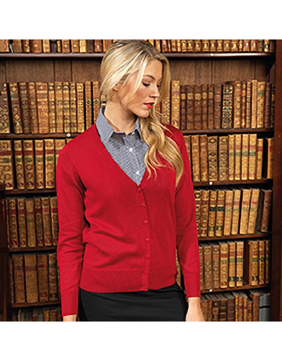 Premier Womens/Ladies Button Through Long Sleeve V-neck Knitted Cardigan - Red - 1