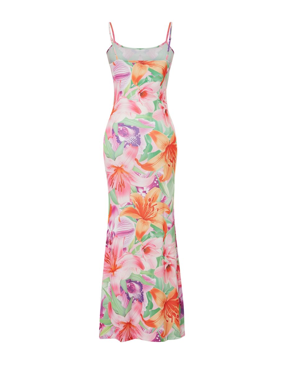 Multi Color Floral Bodycone/Sleeping Strap Maxi Stretchy Knitted Dress - 7