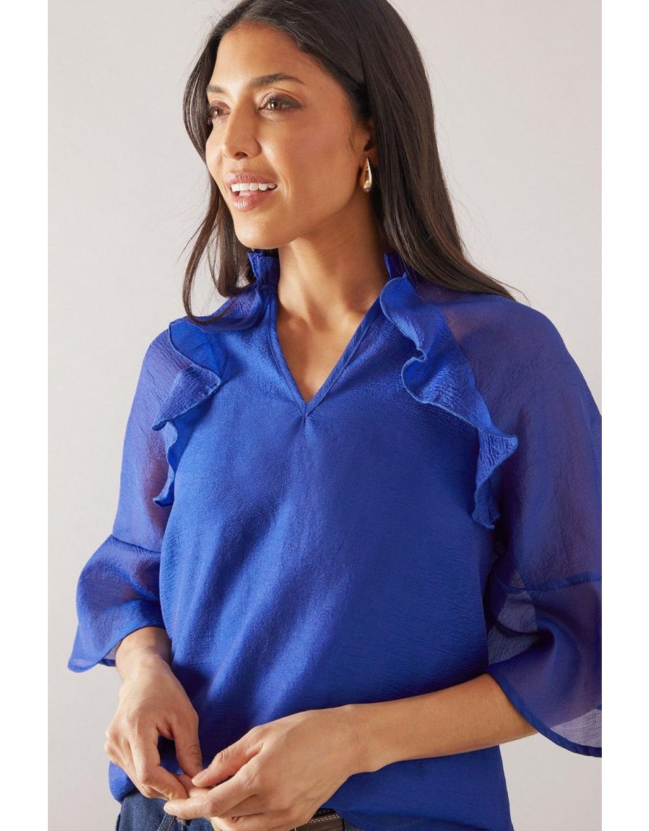 Organza Ruffle ¾ Sleeve Blouse - 3