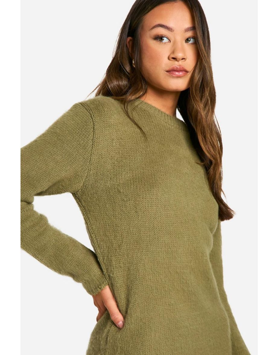 Tall Brushed Knitted Jumper Dress - khaki - 3