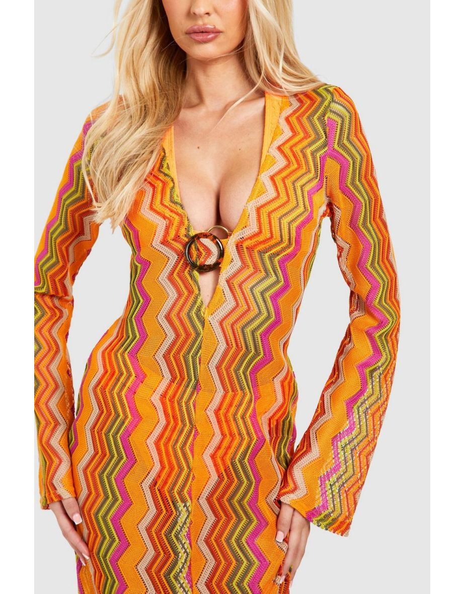 Tall Zig Zag Crochet Beach Maxi Dress - orange - 3