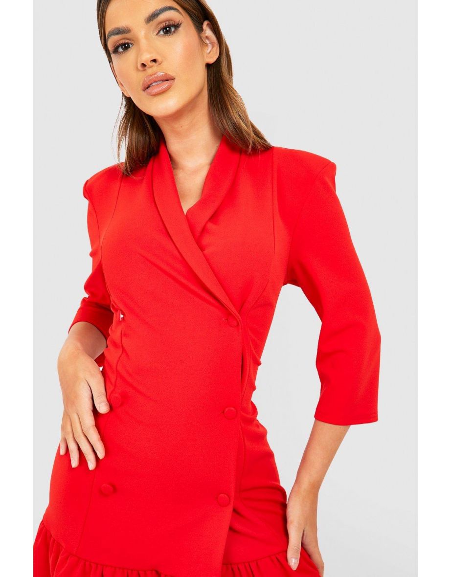 Frill Hem Blazer Dress - red - 3