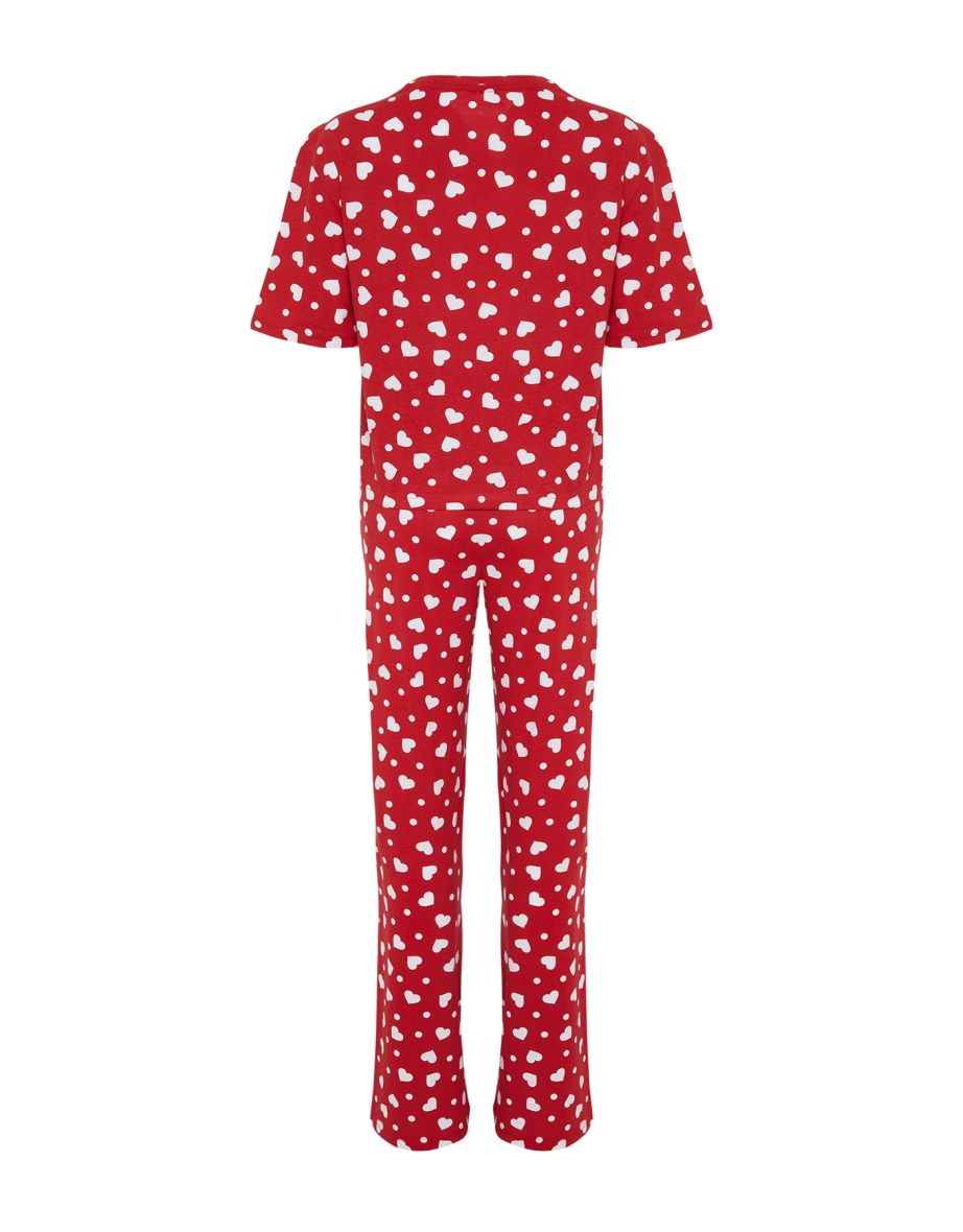 Red Heart Single Jersey Knitted Pajamas Set - 7