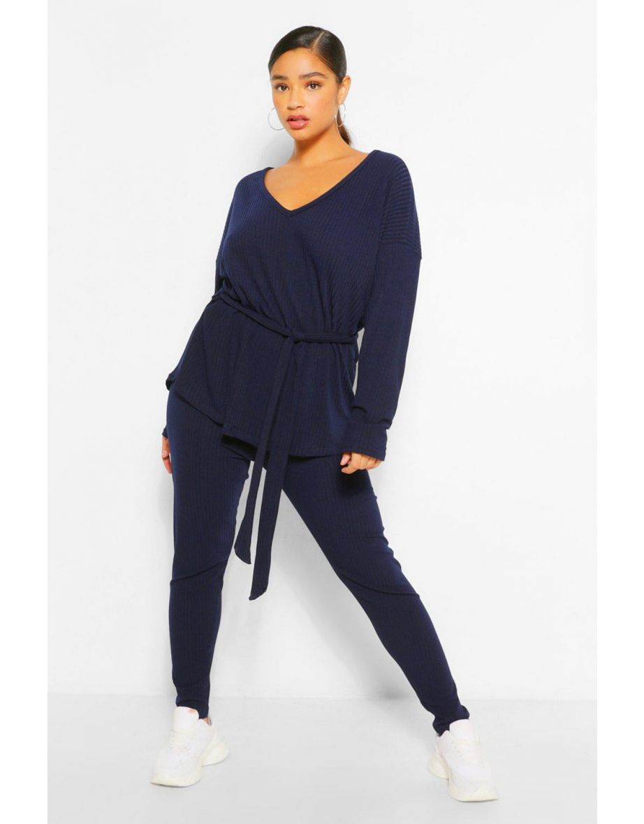 Plus Soft Rib Top and Legging Co-Ord - navy