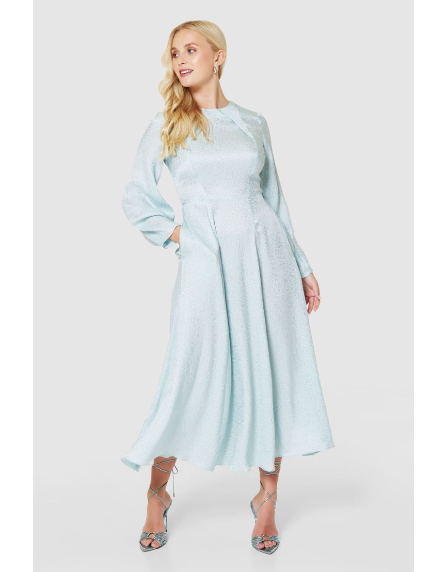 Closet London Blue Jacquard Print A-line Midi Dress