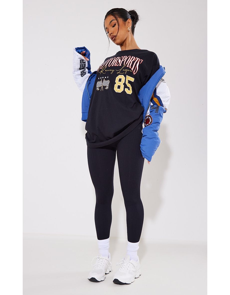 Black Motorcross 85 Long Sleeve Oversized T Shirt