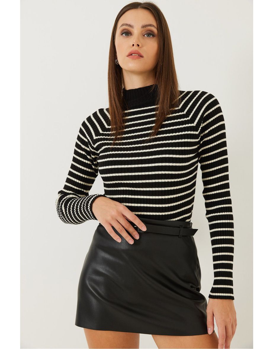 Women's Striped Turtleneck Sweater