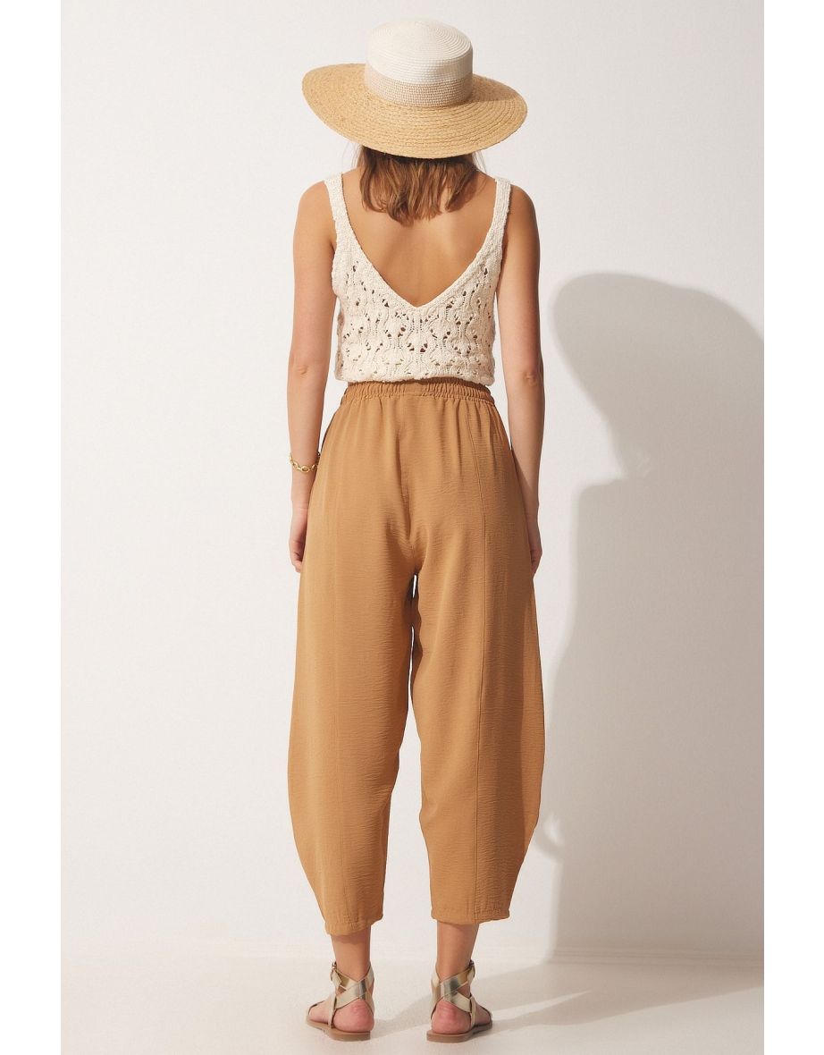 Women's Dark Biscuit Linen Baggy Trousers - 4