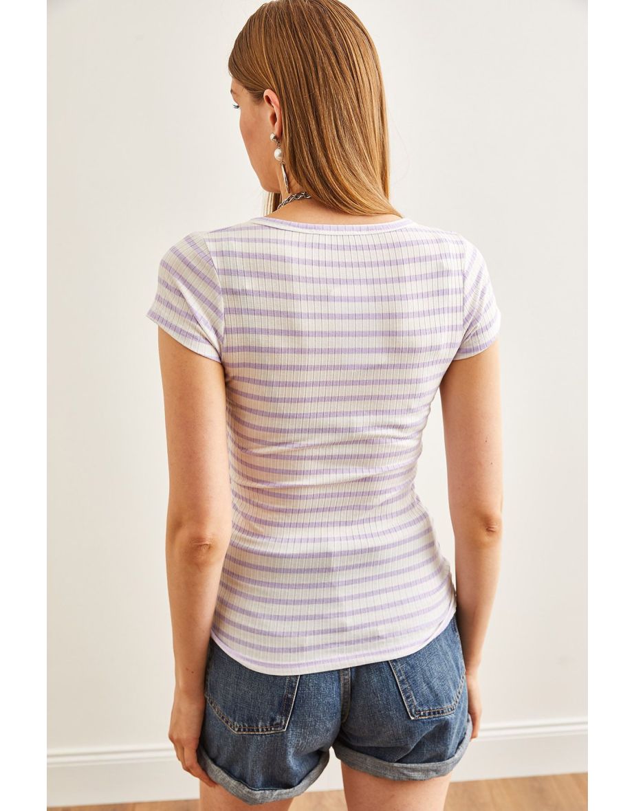 Women's Thick Ribbed Lilac Snap Camisole Blouse - 4