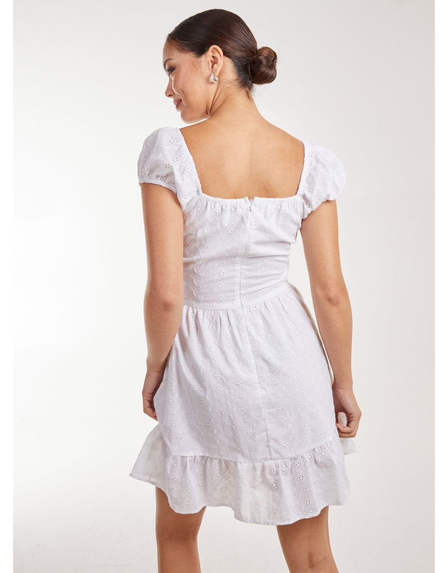 Broderie Puff Sleeve Corset Mini Dress - 3