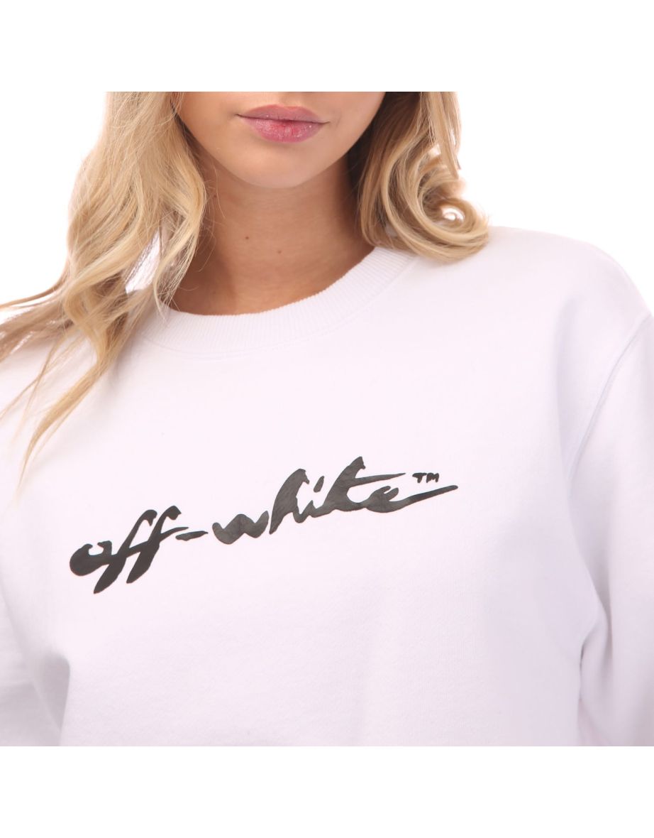 Women's Off White Painter Logo Regular Crewneck Sweatshirt in White - 4