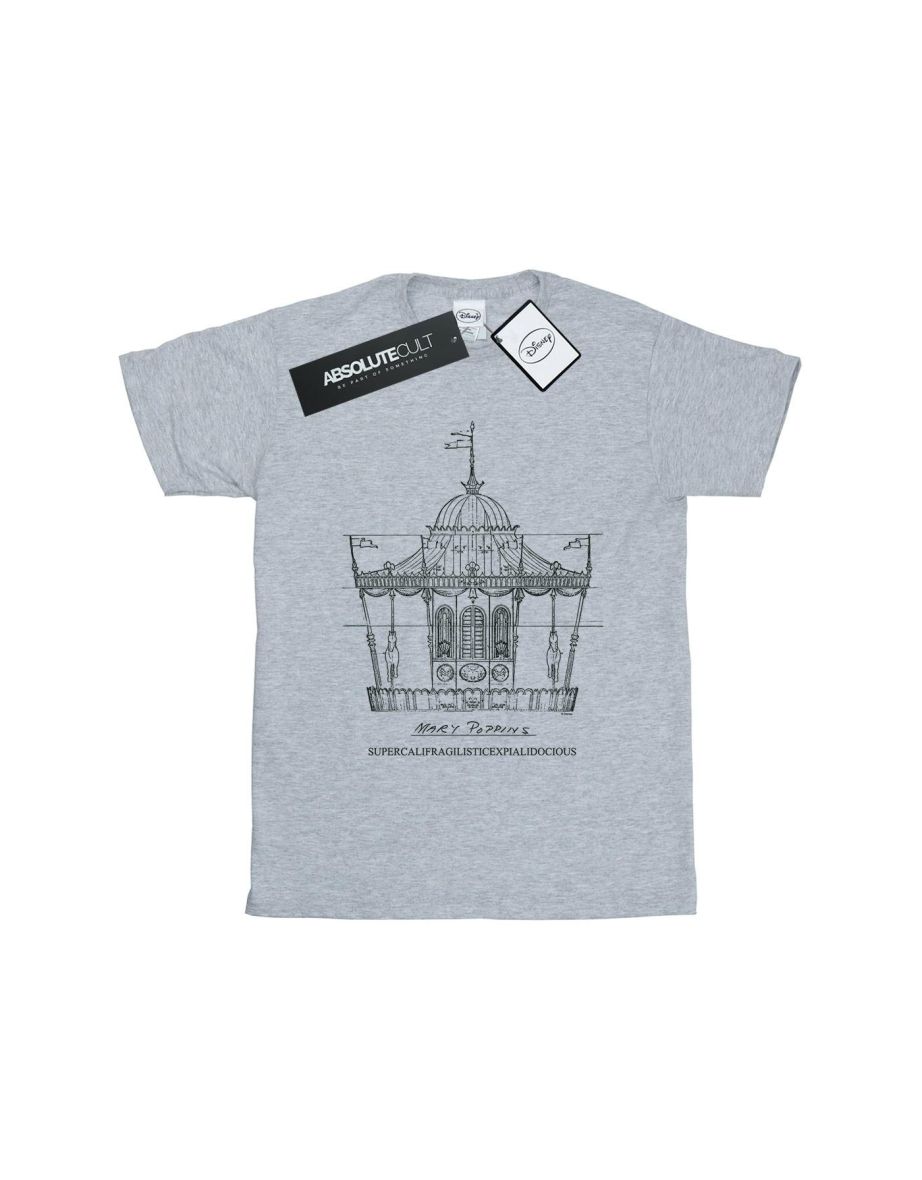 Disney Mens Mary Poppins Carousel Sketch T-Shirt - Sports Grey - 1