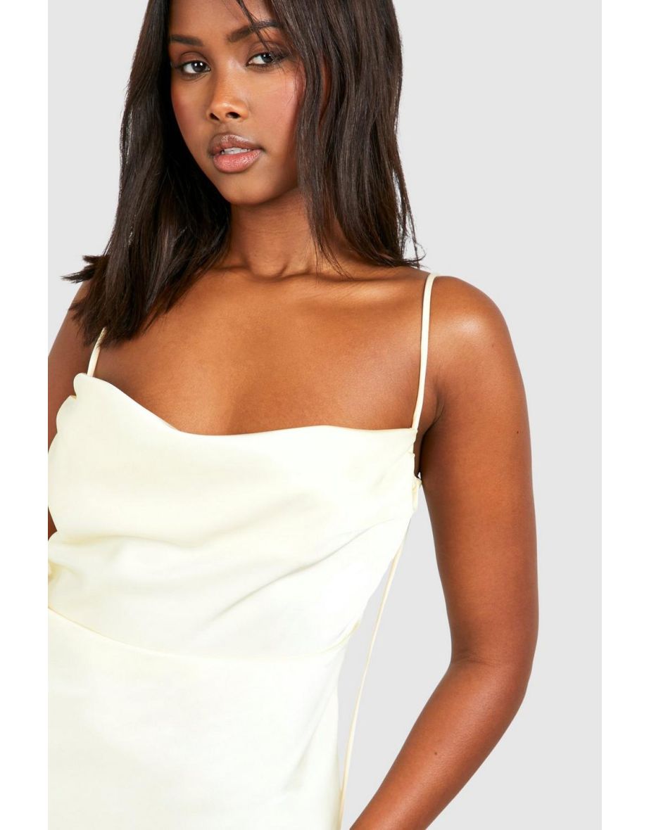 Satin Cowl Mini Slip Dress - lemon - 3