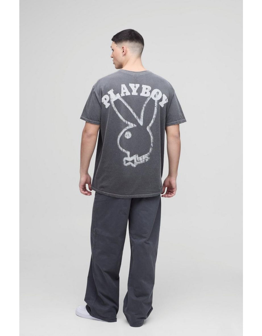 Oversized Playboy Heart License Washed Printed T-Shirt - charcoal - 2