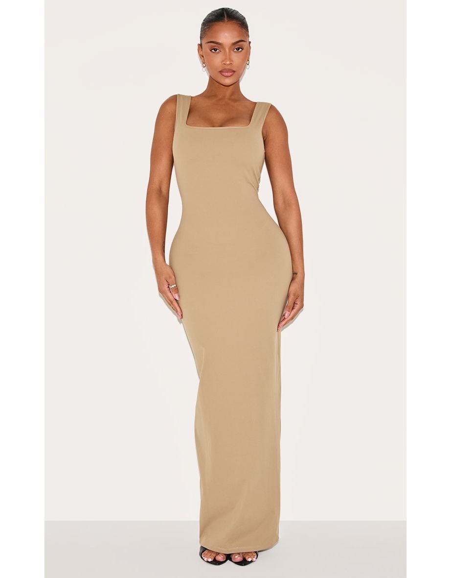 Shape Khaki Built In Bra Sculpt Square Neck Maxi Dress