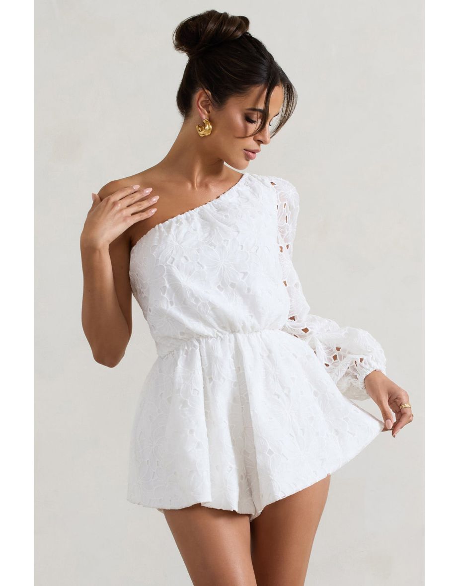 Sonny | White Lace Asymmetric Playsuit - 4