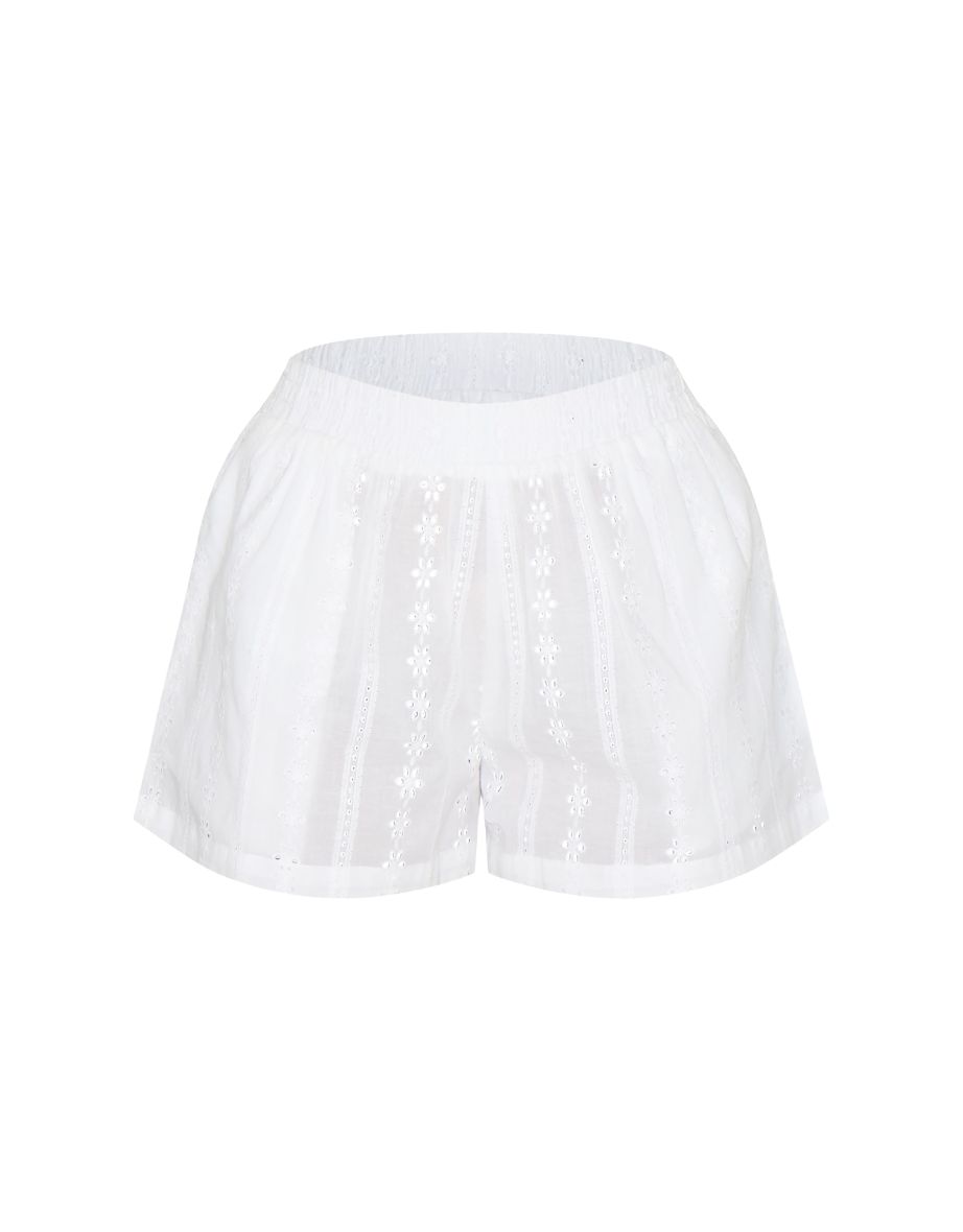 White Broderie Floaty Shorts - 5