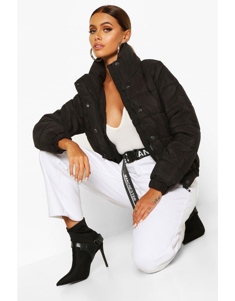 Funnel Neck Puffer Jacket - black - 3