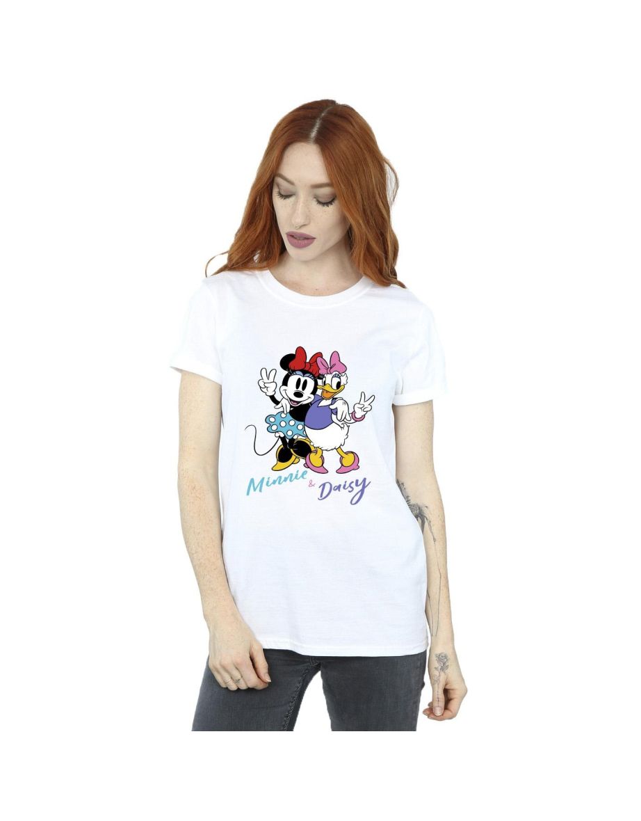 Disney Womens/Ladies Minnie Mouse And Daisy Cotton Boyfriend T-Shirt - White