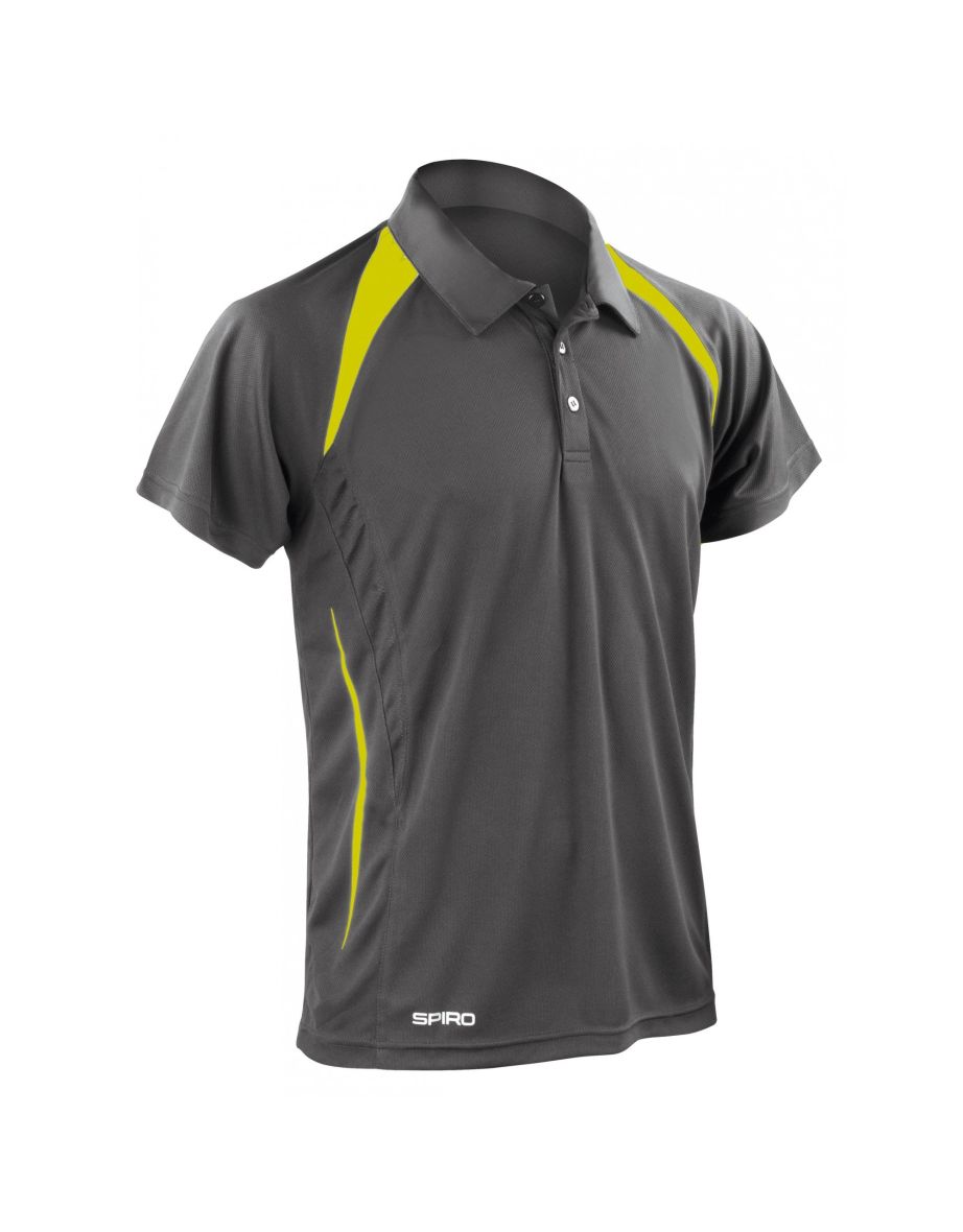 Spiro Mens Sports Team Spirit Performance Polo Shirt - Grey/Lime