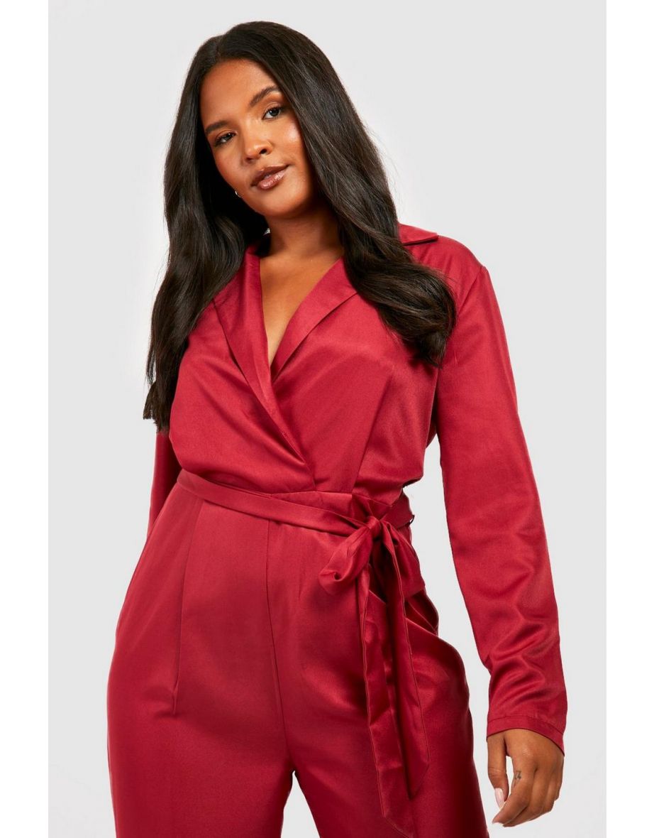 Plus Wrap Tapered Jumpsuit - berry - 3