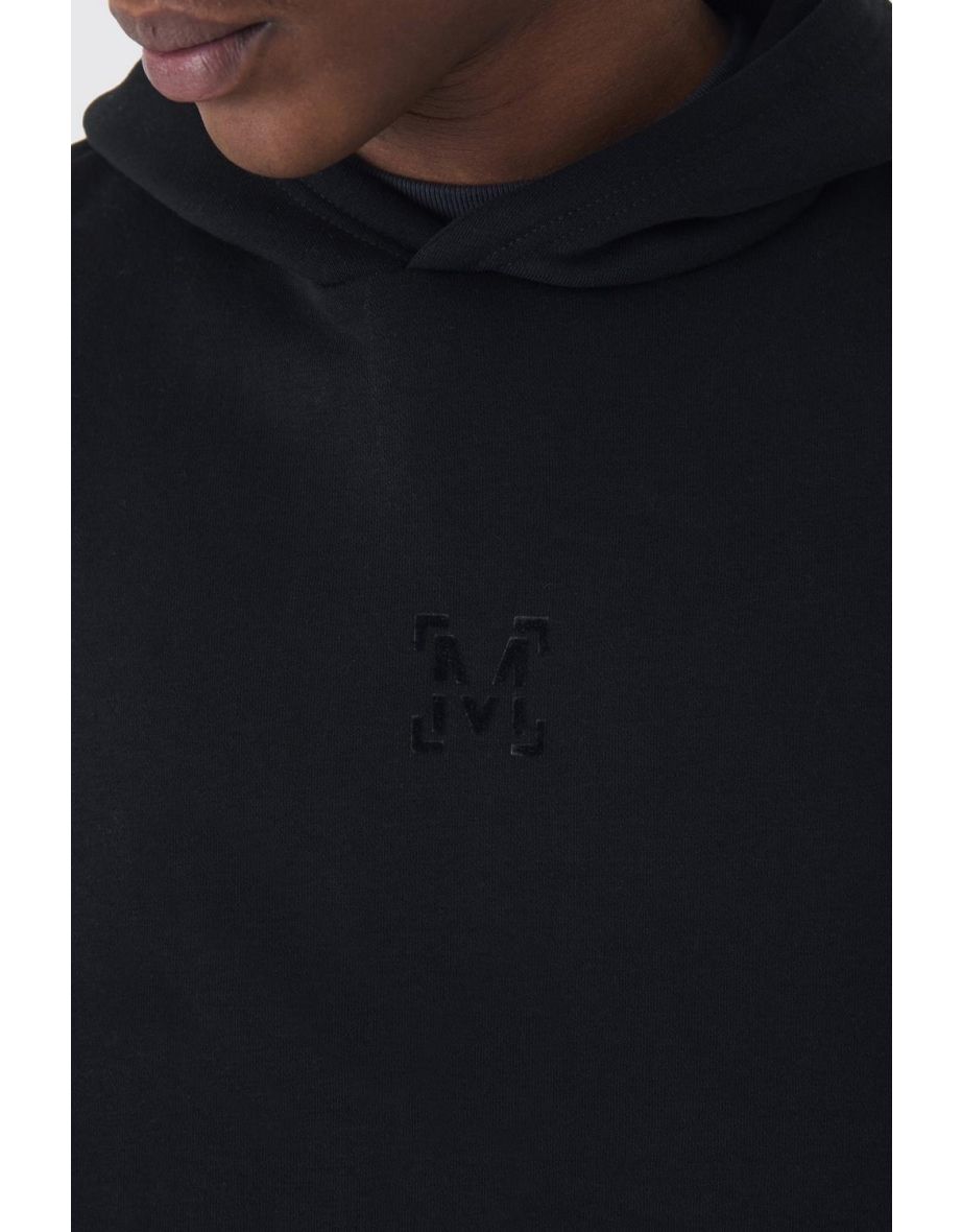 330GSM Oversized Boxy M Flocked Hoodie - black - 2