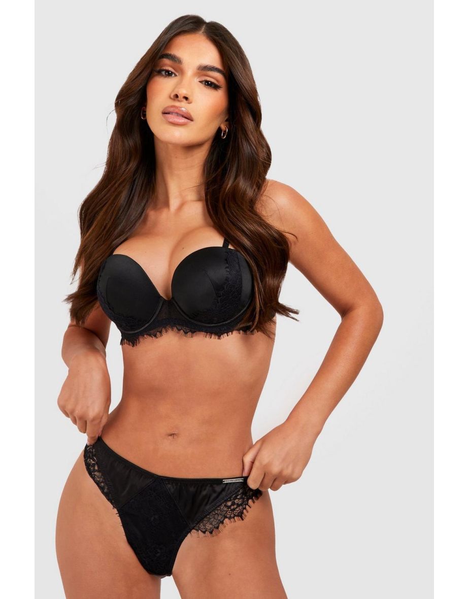 Valentine's Satin & Lace Super Push Up Bra - black
