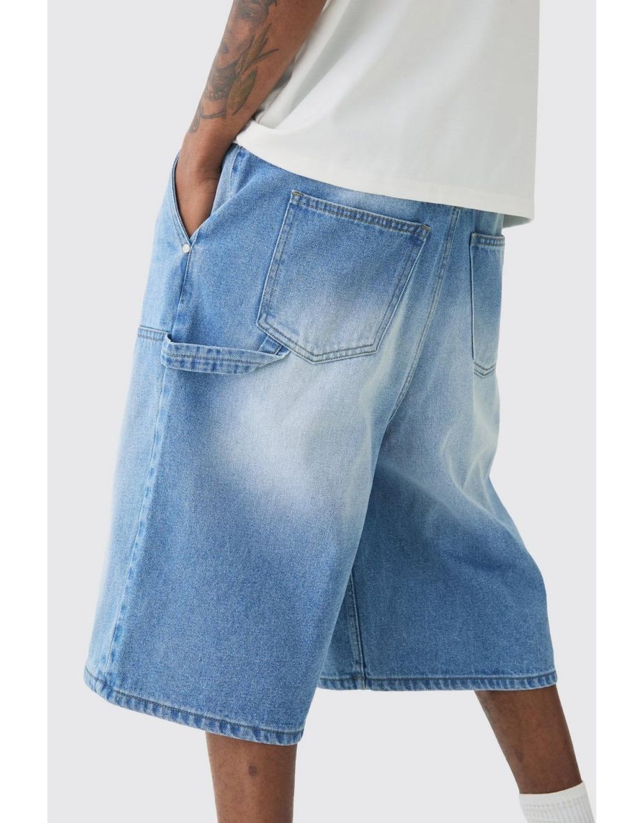 Tall Carpenter Detail Denim Jorts In Light Blue - light blue - 2