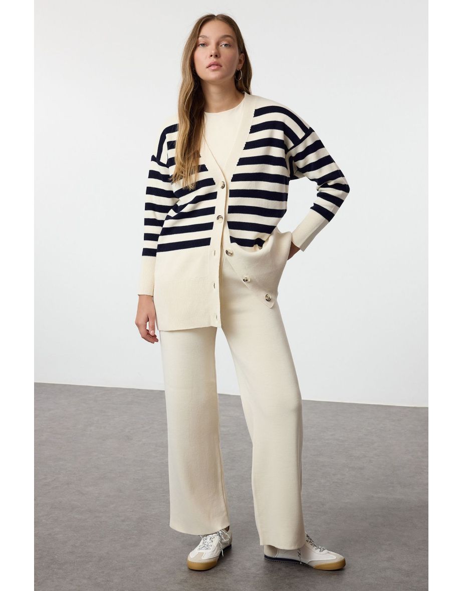 Stone Cardigan Trousers Knitwear Bottom-Top Set