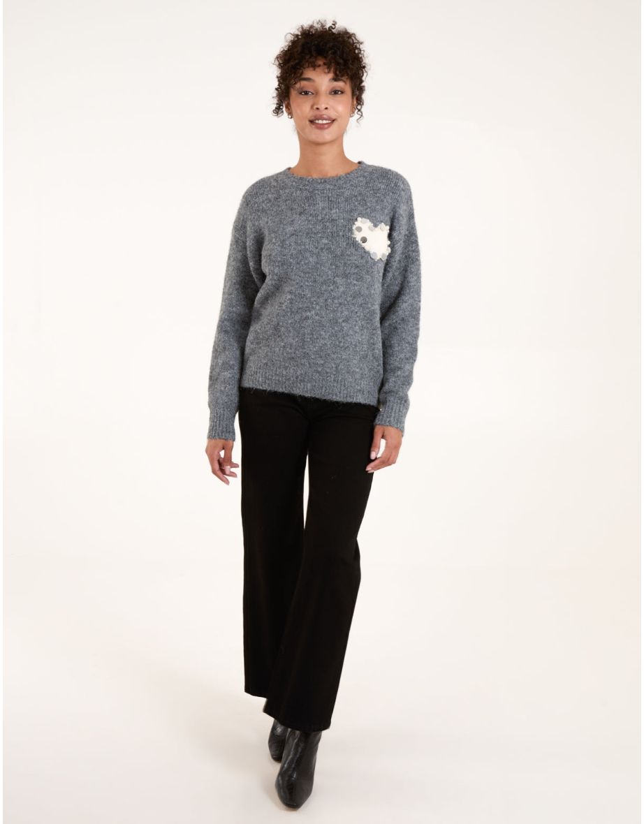 Embellished Heart Knit Jumper