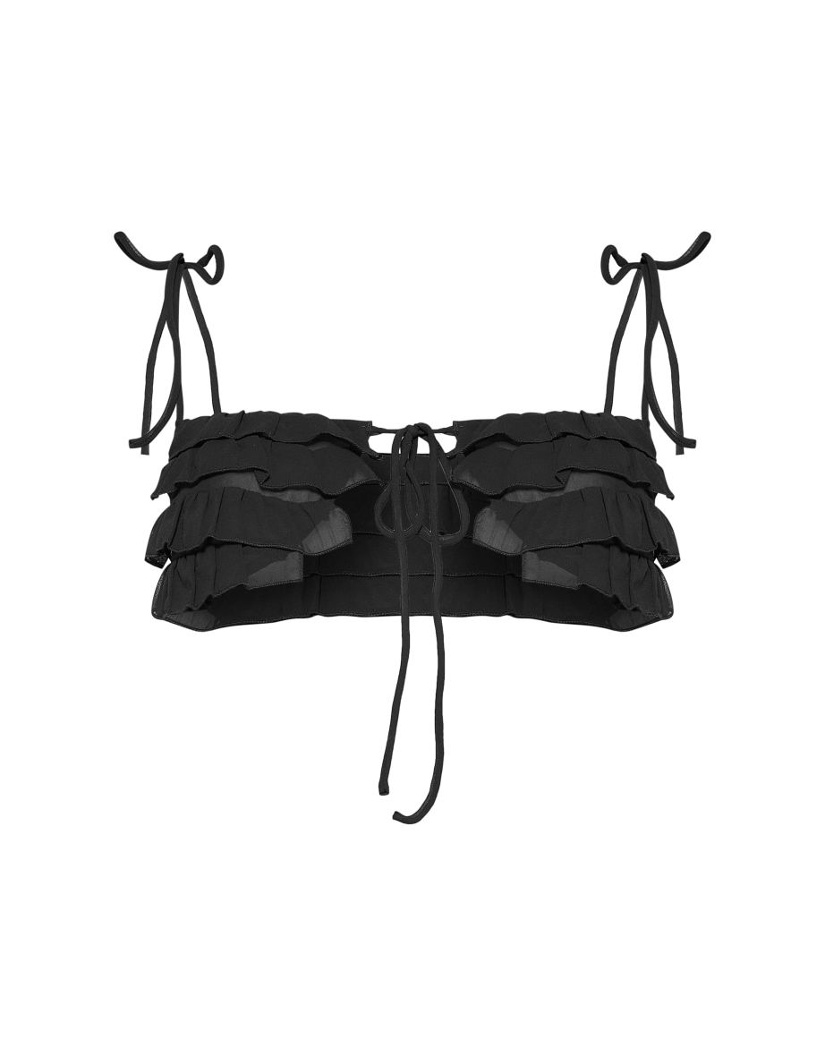 Black Sheer Chiffon Ruffle Detail Bralet - 4