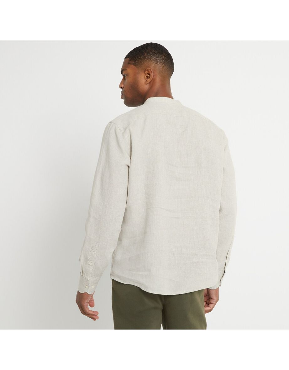 Linen Mandarin Collar Shirt in Regular Fit - 3