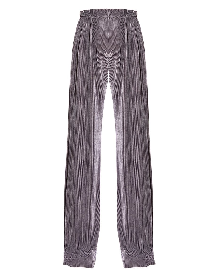 Grey Plisse Wide Leg Trousers - 4