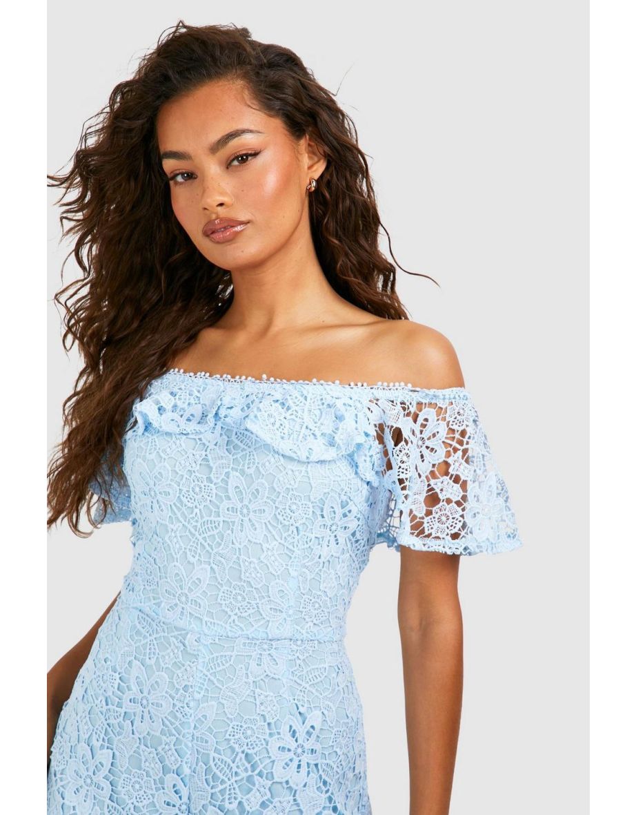 Lace Ruffle Detail Playsuit - pale blue - 3