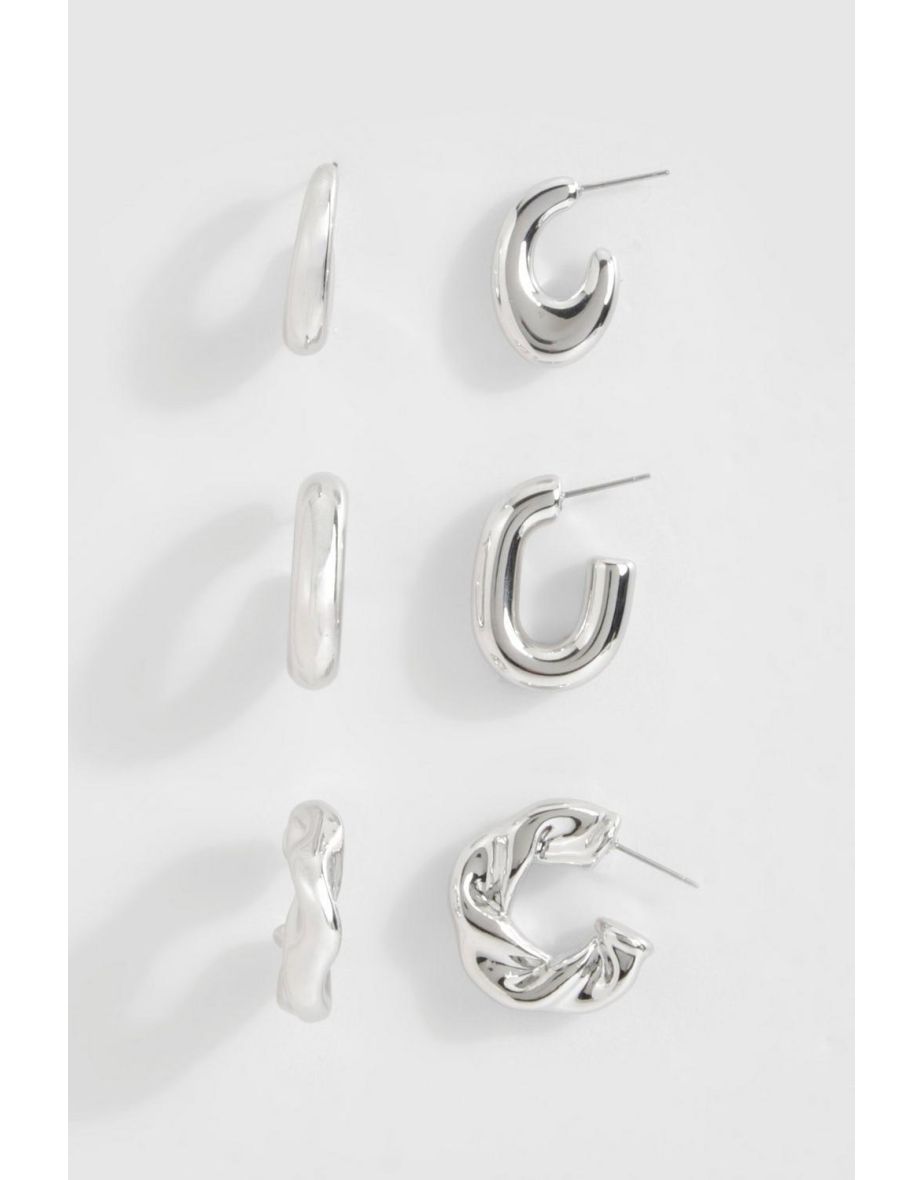 Silver Chunky Hoop Multipack Earrings - silver