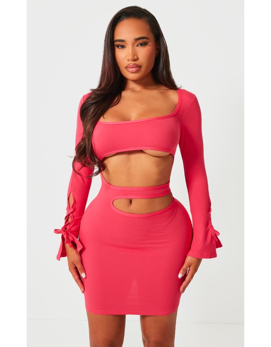 Hot pink square neck dress best sale