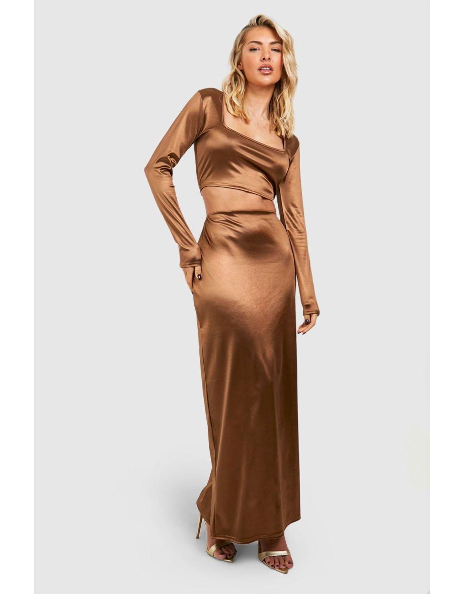 High Waisted Column Maxi Skirt - chocolate
