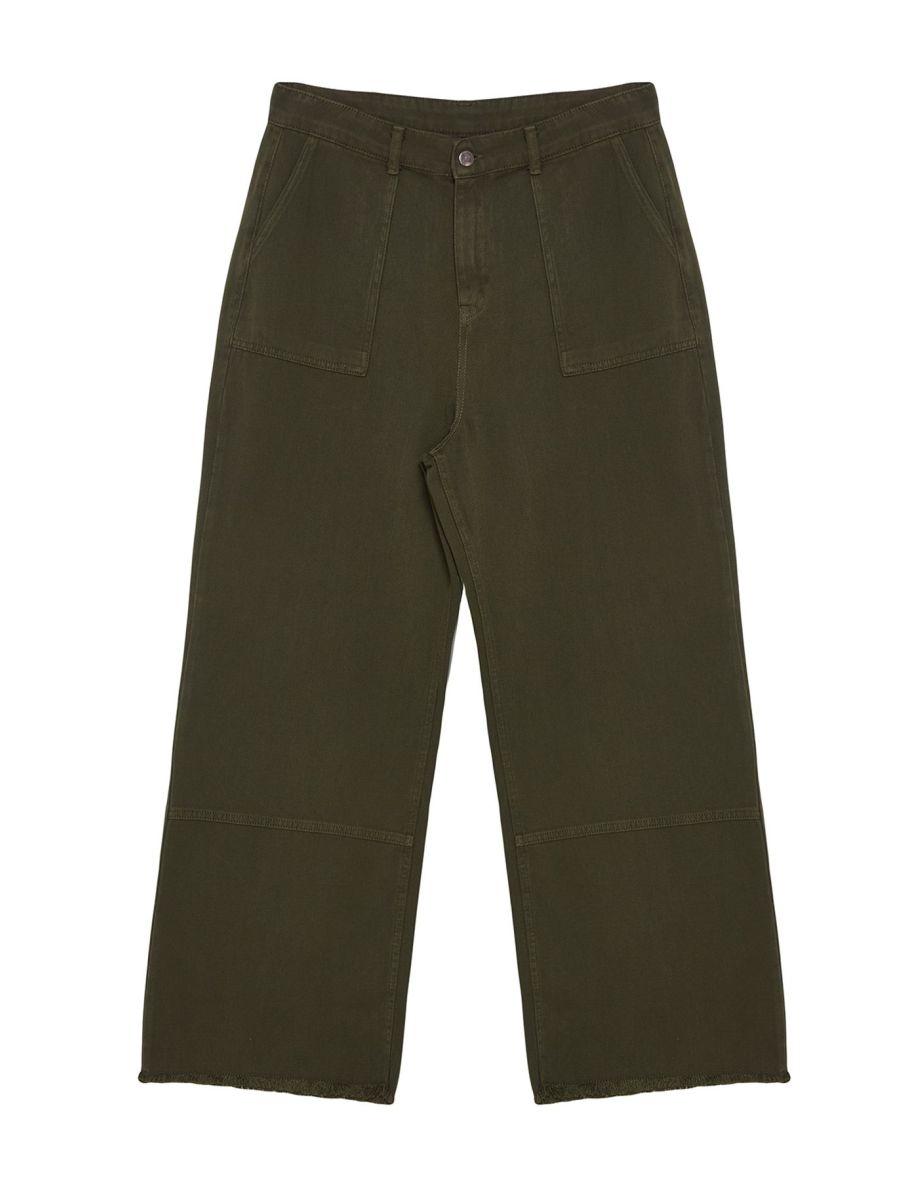 Khaki High Waist Wide Leg Plus Size Jeans - 6