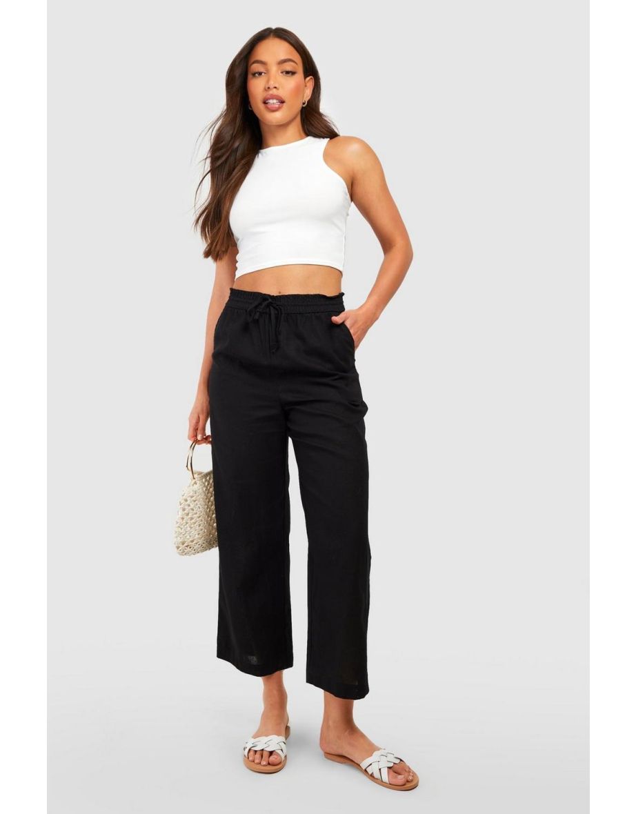Tall High Waisted Linen Look Wide Leg Culottes - black