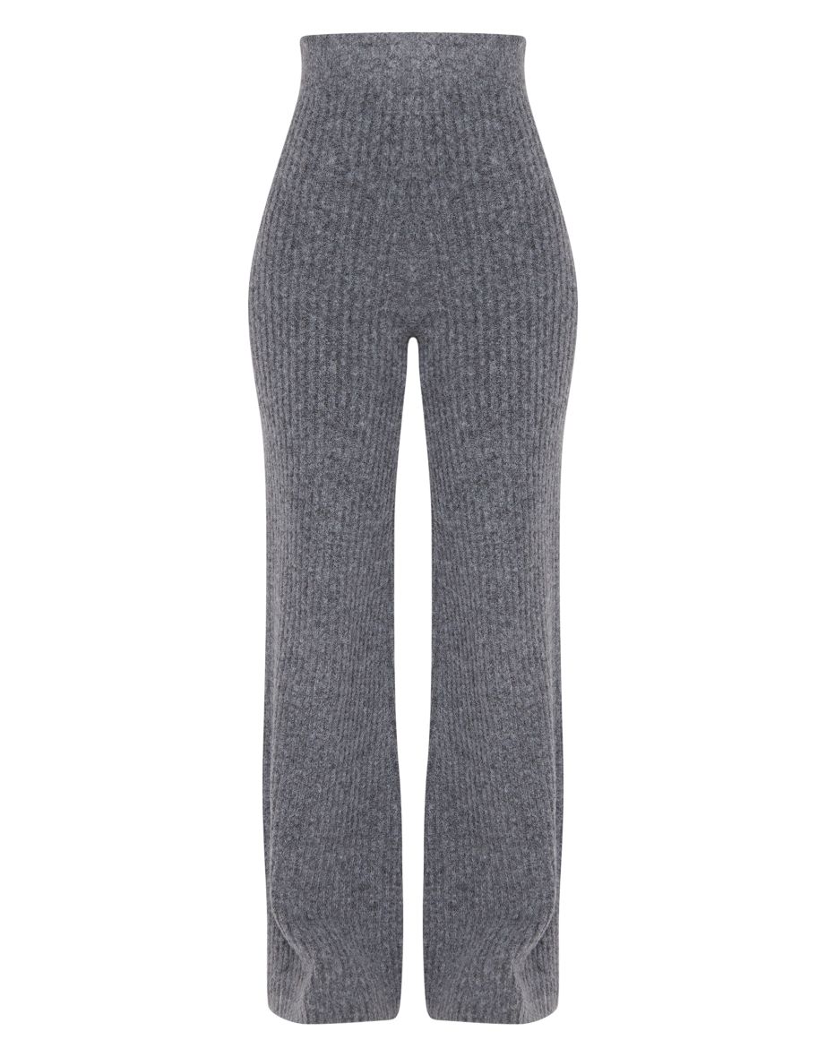 Tall Charcoal Luxe Rib Knit Wide Leg Trousers - 4